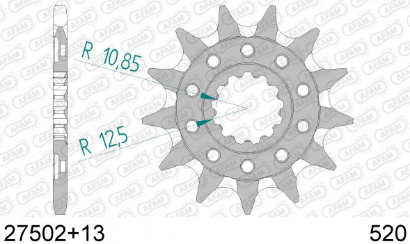 27502+13 звезда передняя KAWASAKI KLX, KX 450 (ведущая) стальная самоочищающаяся, 520, AFAM