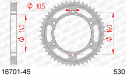 16701-45 звезда задняя KAWASAKI GPX750, GPX750, GPZ750, ZX1000, GPZ1100, ZRX1100, ZZR1100 (ведомая) стальная, 530, AFAM (JTR502.45)