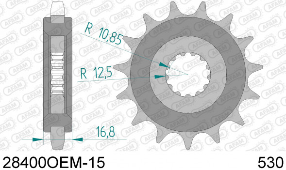 28400OEM-15 звезда передняя SUZUKI GSF Bandit, GSX, KAWASAKI ZXR, YAMAHA FZS (ведущая) стальная с демпфером, 530, AFAM (JTF566.15)