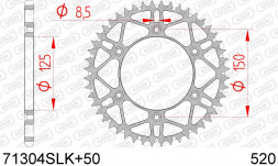 71304SLK+50 звезда задняя HUSQVARNA FC, TE, TX, KTM EXC, SX (ведомая) стальная, самоочищающаяся, облегченная, 520, AFAM (JTR897.50)