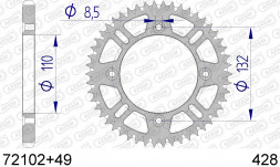 72102+49 звезда задняя KTM SX 105, HUSQVARNA TC 85 (ведомая) алюминиевая, самоочищающаяся, 428, AFAM (JTA895.49)