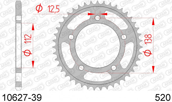 10627-39 звезда задняя HONDA CB 500, CTX 700, NC 750 (ведомая) стальная, 520, AFAM (JTR1303.39)