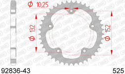 92836-43 звезда задняя MV (AGUSTA) (ведомая) стальная, 525, AFAM