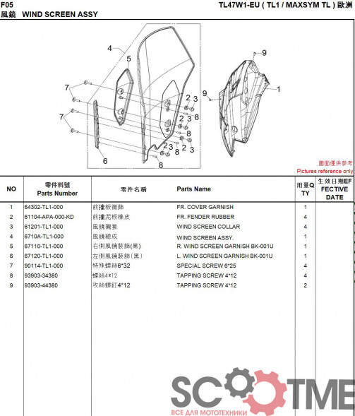Накладка стекла левая SYM MAXSYM TL 500i [BK-001U]