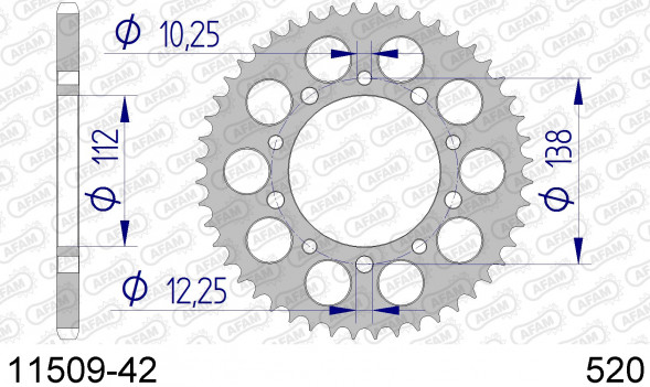 11509-42 звезда задняя HONDA CB CBR 600, HONDA CBR 900 (ведомая) алюминиевая, 520, AFAM (JTA1303.42)