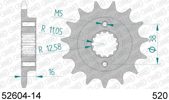 52604-14 звезда передняя DUCATI MONSTER, SUPERSPORT, SCRAMBLER, DUCATI PASO (ведущая) стальная, 520, AFAM