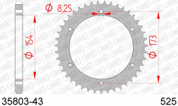 35803-43 звезда задняя APRILIA RST 1000 Futura (ведомая) стальная, 525, AFAM