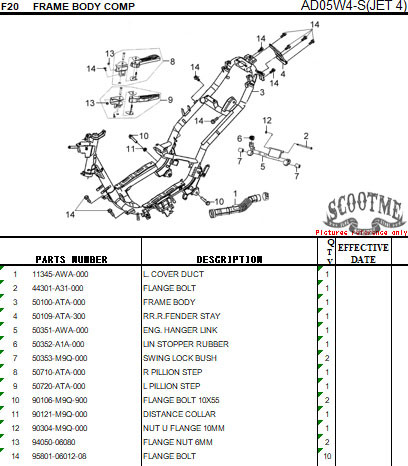 Опора для ног левая SYM JET 4 50