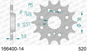 166400-14 звезда передняя BMW G450 X, HUSQVARNA TC449, TE449 (ведущая) стальная, 520, AFAM