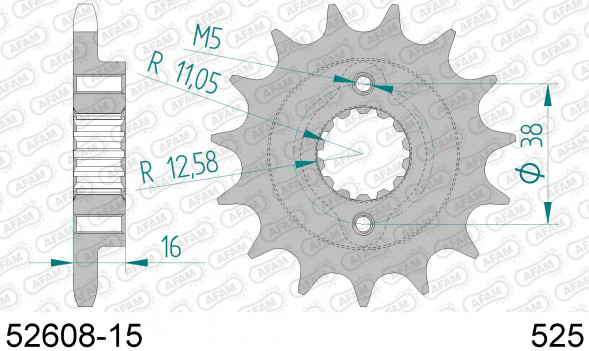 52608-15 звезда передняя DUCATI Monster, DUCATI 996 S (ведущая) стальная, 525, AFAM (JTF740.15)