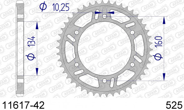 11617-42 звезда задняя HONDA CBR 1000 RR Fireblade, CBR 600 (ведомая) алюминиевая, 525, AFAM (JTA1307.42)