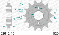 52612-15 звезда передняя DUCATI 900 IE Monster (ведущая) стальная, 520, AFAM
