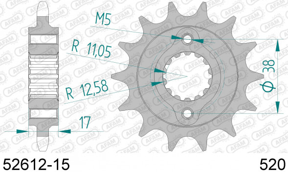 52612-15 звезда передняя DUCATI 900 IE Monster (ведущая) стальная, 520, AFAM