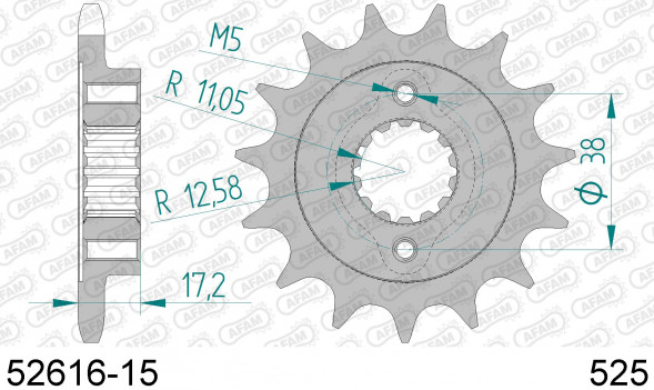 52616-15 звезда передняя DUCATI 796 Monster, Hypermotard (ведущая) стальная, 525, AFAM