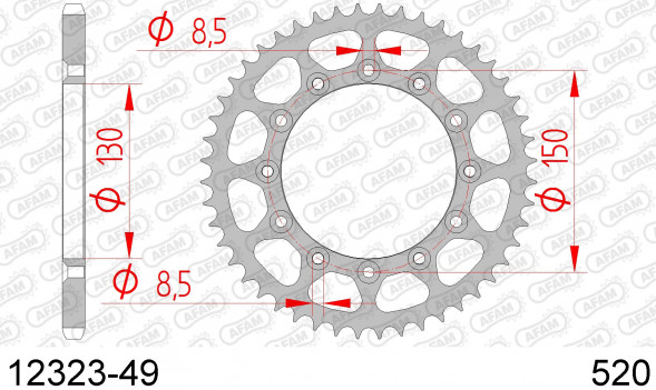12323-49 звезда задняя YAMAHA WR 250, YZ 250, YZ 450 (ведомая) стальная, 520, AFAM (JTR245/2.49)