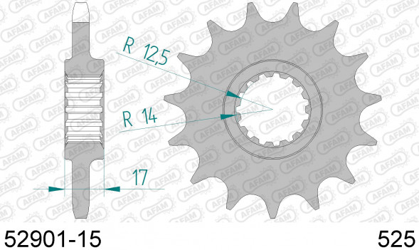 52901-15 звезда передняя DUCATI 1199 Panigale (ведущая) стальная, 525, AFAM