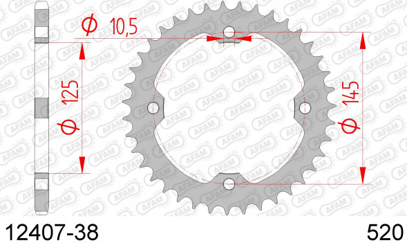 12407-38 звезда задняя YAMAHA YFM 350, YFM 700 R Raptor (ведомая) стальная, 520, AFAM (JTR1857.38)