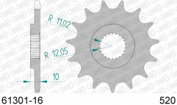 61301-16 звезда передняя APRILIA 650 Pegaso, BMW G 650, (ведущая) стальная, 520, AFAM (JTF402.16)