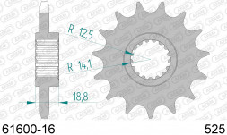 61600-16 звезда передняя APRILIA RSV 1000, APRILIA ETV 1000 Caponord (ведущая) стальная, 525, AFAM (JTF704.16)