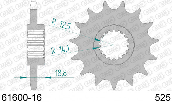 61600-16 звезда передняя APRILIA RSV 1000, APRILIA ETV 1000 Caponord (ведущая) стальная, 525, AFAM (JTF704.16)