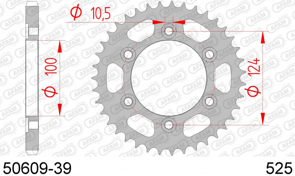 50609-39 звезда задняя DUCATI 1000 Monster, 1000 Supersport (ведомая) стальная, 525, AFAM (JTR745.39)