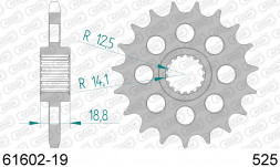 61602-19 звезда передняя BMW F 800 R (ведущая) стальная, 525, AFAM