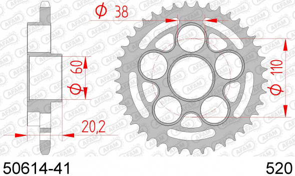 50614-41 звезда задняя DUCATI MONSTER S2R 800 (ведомая) стальная, 520, AFAM