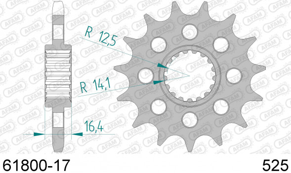 61800-17 звезда передняя KTM 1090 Adventure, SM 990 Supermoto (ведущая) стальная, 525, AFAM (JTF1904.17)