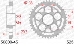 50800-45 звезда задняя DUCATI Monster, Hypermotard, Hyperstrada (ведомая) стальная, 525, AFAM