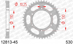 12813-45 звезда задняя SUZUKI GSX-R, YAMAHA FZ Fazer, YZF 1000 (ведомая) стальная, 530, AFAM (JTR479.45)