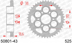 50801-43 звезда задняя DUCATI 1200 Diavel (ведомая) стальная, 525, AFAM
