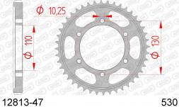 12813-47 звезда задняя YAMAHA FZ Fazer, YAMAHA FZ 6, YAMAHA YZF 1000 (ведомая) стальная, 530, AFAM (JTR479.47)