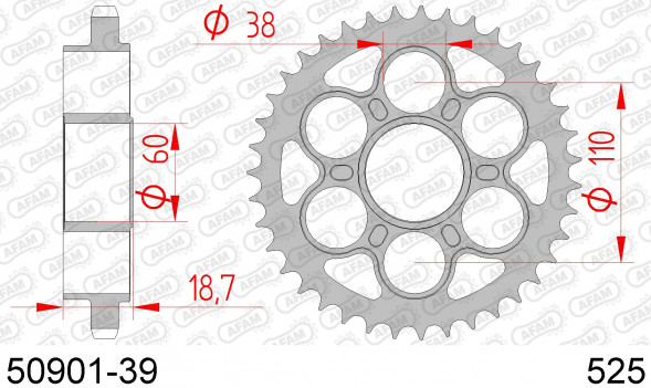 50901-39 звезда задняя DUCATI 1200 Monster, Panigale (ведомая) стальная, 525, AFAM