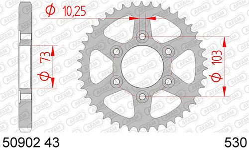 50902-43 звезда задняя DUCATI Multistrada 1200 Enduro 2016-2017 (ведомая) стальная , 530, AFAM (JTR766-43)