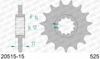 20515-15 звезда передняя HONDA CB 600, CRF 600 (ведущая) стальная, 525, AFAM (JTF1371.15)