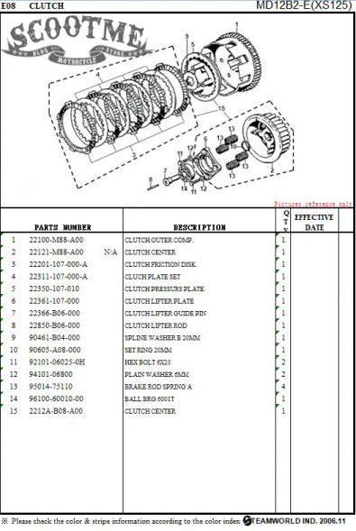 Диски сцепления ведущие к-т SYM XS125, XS125-K
