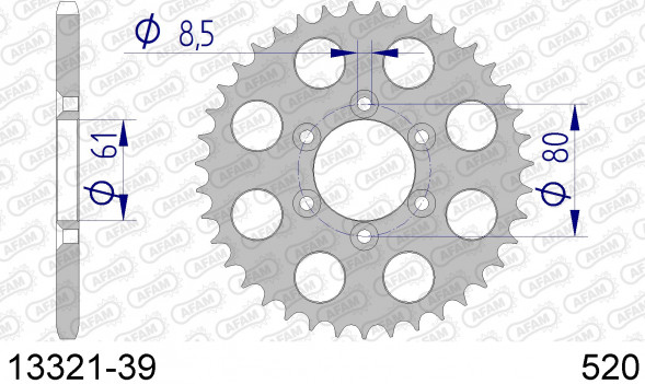13321-39 звезда задняя YAMAHA TY 250 Z (ведомая) алюминиевая 520, AFAM