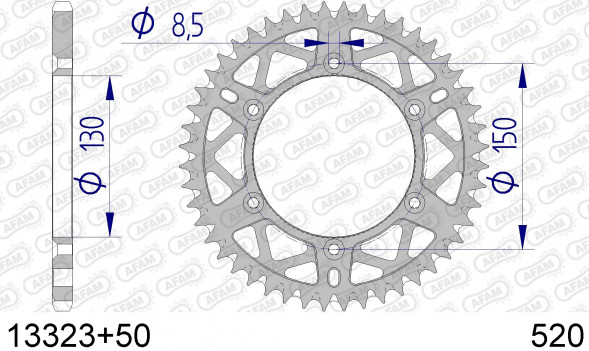 13323+50 звезда задняя YAMAHA WR, TTR, YAMAHA YZ 400 (ведомая) алюминиевая, самоочищающаяся, 520, AFAM (JTA251.50)