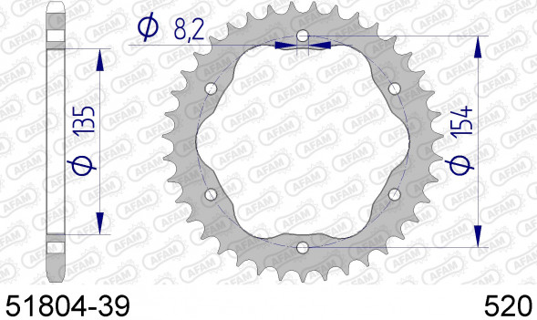 51804-39 звезда задняя DUCATI 1098 R, S, Corse, Panigale, (ведомая) алюминиевая для адаптера PCD, 520, AFAM