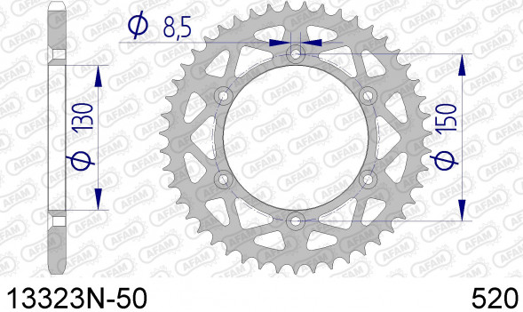 13323N-50 звезда задняя YAMAHA WR, TTR, YAMAHA YZ 400 (ведомая) алюминиевая, анодированная, 520, AFAM (JTA251.50 N/A)