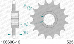 166600-16 звезда передняя BMW F650 GS, BMW F800 GS (ведущая) стальная, 525, AFAM (JTF704.16 wrong)