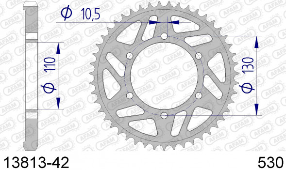 13813-42 звезда задняя SUZUKI GSX 1000, YAMAHA YZF 1000 (ведомая) алюминиевая, 530, AFAM (JTA479.42)