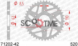 71202-42 звезда задняя KTM 200 Duke, KTM RC 200 (ведомая) стальная, 520, AFAM