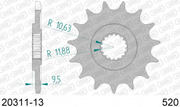 20311-13 звезда передняя HONDA CR 500, 250, CRF 450, TRX 450 (ведущая) стальная, 520, AFAM (JTF284.13)