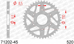 71202-45 звезда задняя KTM DUKE, KTM RC 200 (ведомая) стальная, 520, AFAM