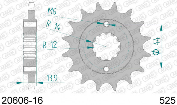 20606-16 звезда передняя HONDA XRV 750 (ведущая) стальная, 525, AFAM