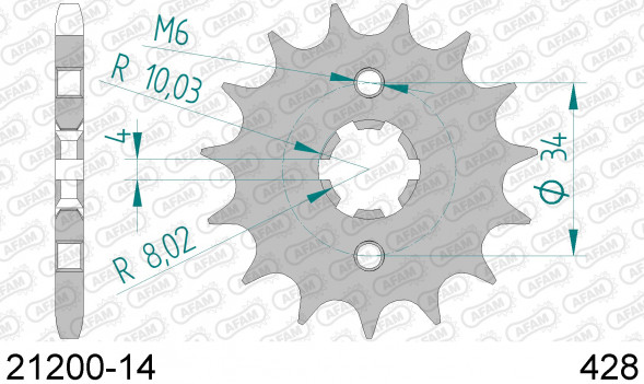21200-14 звезда передняя YAMAHA SR, YBR 125, MALAGUTI X3M (ведущая) стальная, 428, AFAM (JTF1263.14)