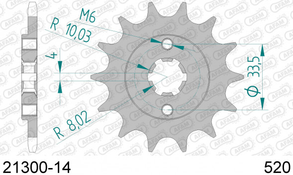 21300-14 звезда передняя YAMAHA TTR 230, YFS 200, HYOSUNG GT 250, KTM Supermoto (ведущая) стальная, 520, AFAM (JTF1554.14)
