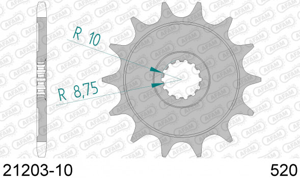 21203-10 звезда передняя YAMAHA TY 250 (ведущая) стальная, 520, AFAM