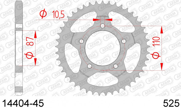 14404-45 звезда задняя SUZUKI GSF, GSX , SUZUKI SV 650 (ведомая) стальная, 525, AFAM (JTR807.45)